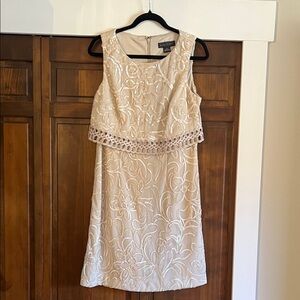 Jessica Howard Champagne-Beige Embroidered Midi Dress